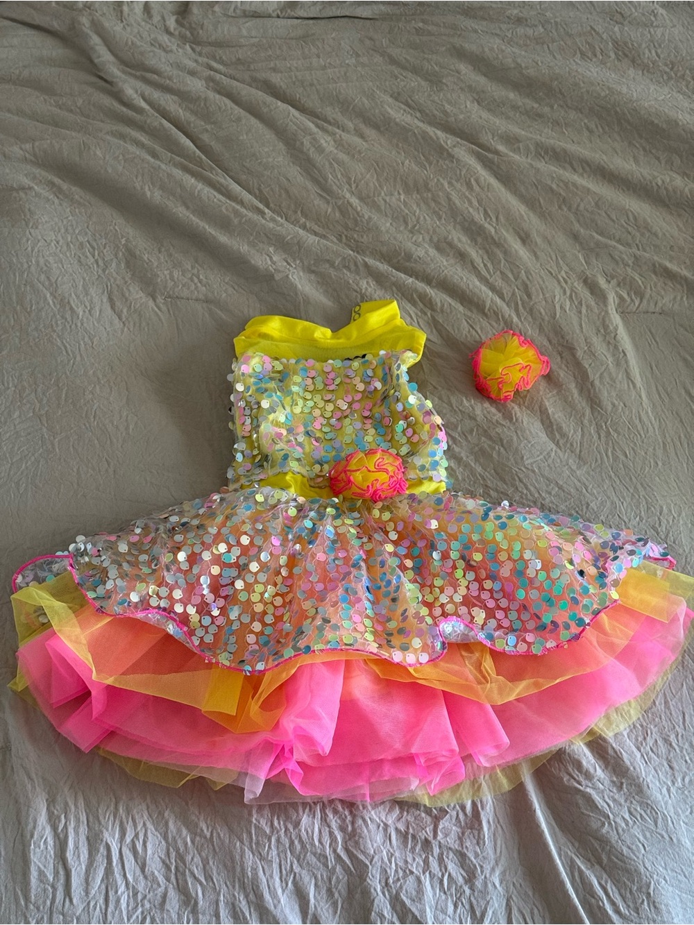 Girls' Yellow & Pink Sequin Tulle Party Costume